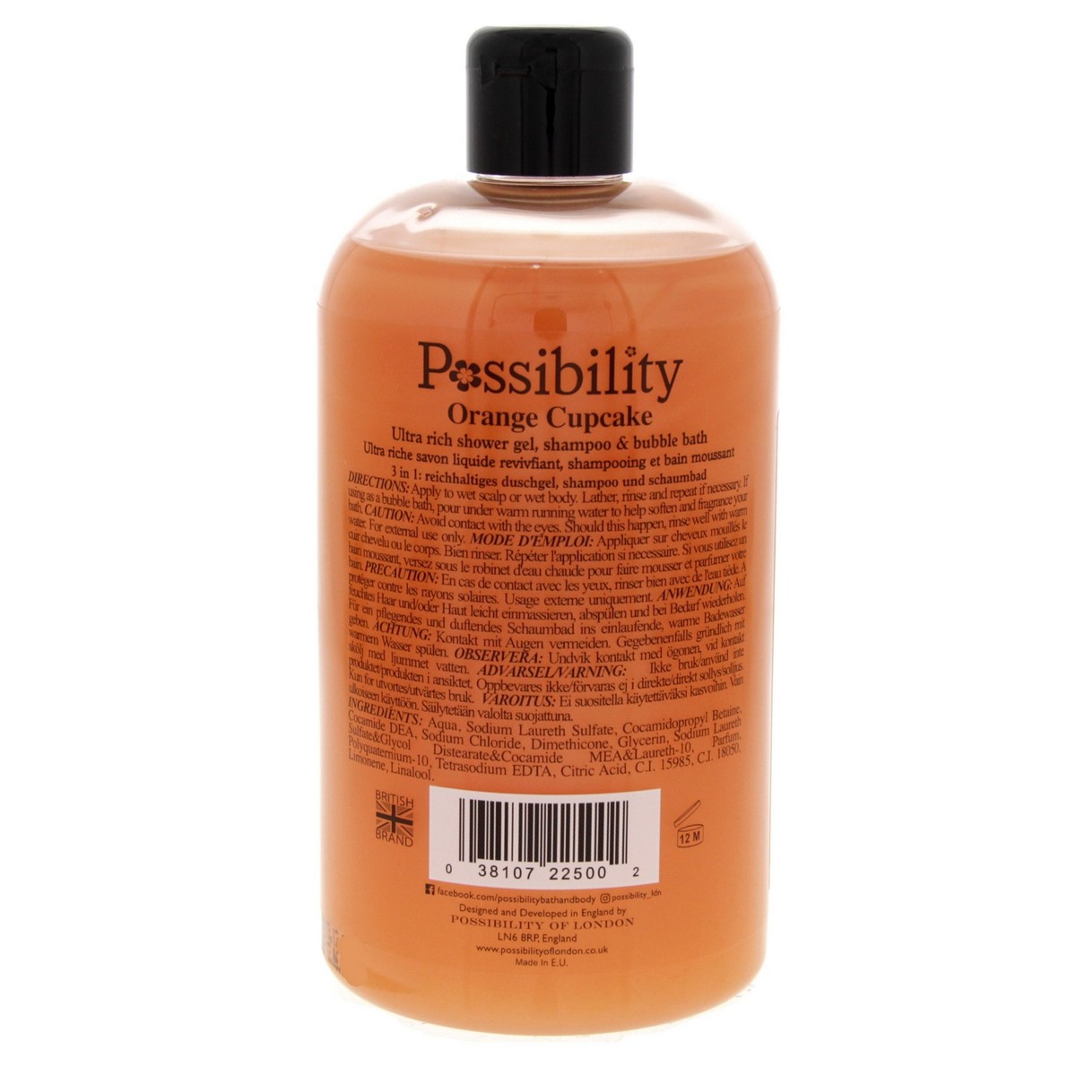 Possibility Orange Cupcake Ultra Rich Shower Gel, Shampoo And Bubble Bath 525ml